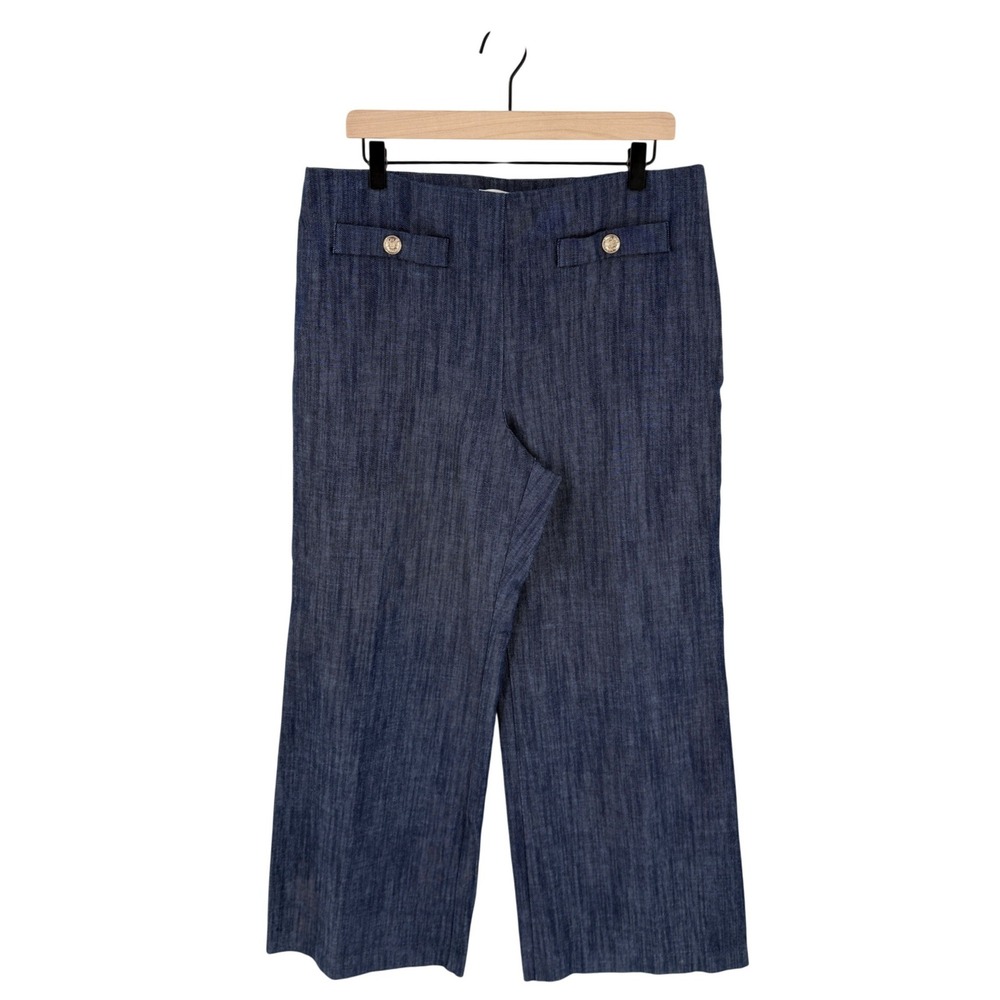 LOFT Wide Leg Pants Blue Size 14 High Rise Sailor Style Denim Coastal Nautical